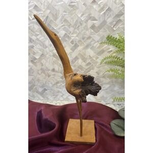 Wood bird figurine, burl wood sculpture, wooden stork‎ or crane figure